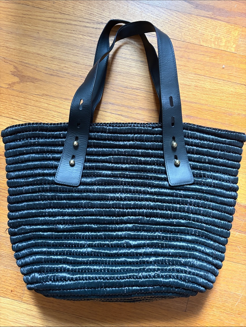 Frame Denim Black Woven Tote with Leather Handles